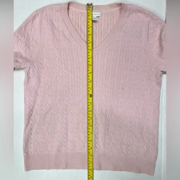 Vintage Pink Cable Knit Sweater 90s Charter Club Knitted V Neck Blouse Crewneck - Picture 12 of 17